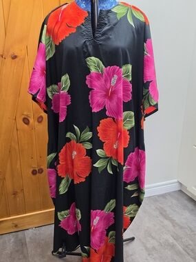 Hibiscus Floral Print Maxi Dress Kaftan Muumuu
